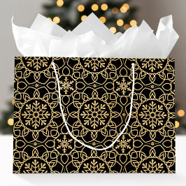 Elegante Kerst Sneeuwvlok Faux Gold Zwart Groot Cadeauzakje