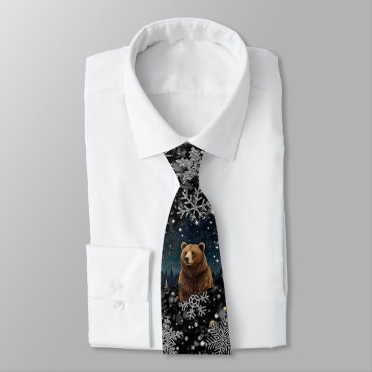 Elegante kerst-sneeuwvlokken bruine beer stropdas (Gebonden)