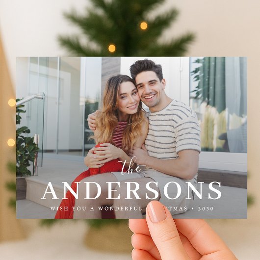 Elegante Kerst Stijlvol Modern Koppel Foto Rood Feestdagenkaart