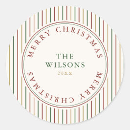 Elegante kerst  strepen ronde sticker