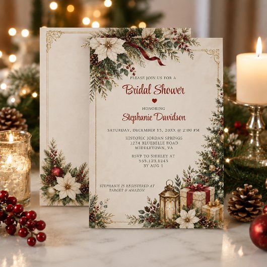 Elegante Kerst Thema Bruidsfeest | Kaart