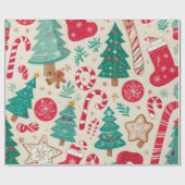 Elegante Kerst Traditionele Elementen Patroon Cadeaupapier (Vlak)