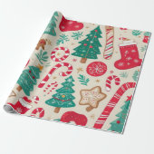 Elegante Kerst Traditionele Elementen Patroon Cadeaupapier (Uitgerold)