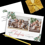 Elegante kerst typografie 2 foto's feestdagenkaart<br><div class="desc">Deze horizontale kerstkaart heeft een elegante scripttypografie en ruimte voor 2 foto's. Het ontwerp is geaccentueerd met vakantiegroen en bessen. Voeg je eigen persoonlijke boodschap toe aan de achterkant van deze vakantiekaart.</div>