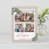 Elegante kerst typografie 3 foto's feestdagenkaart (Staand voorkant)