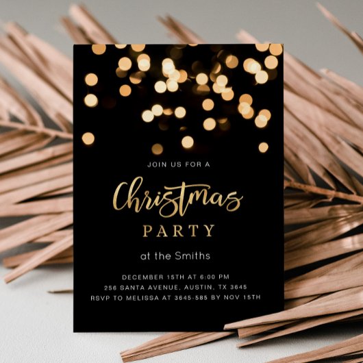 Elegante kerst uitnodiging zwart en goud