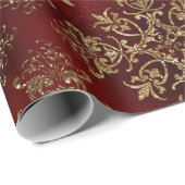 Elegante kerst vakantie Metallic Damask Cadeaupapier (Rol Hoek)