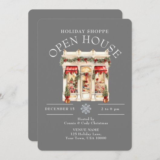 ELEGANTE KERST VERSIERDE WINKEL OPEN HUIS KAART (Voorkant / Achterkant)