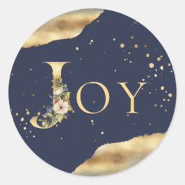 Elegante kerst vreugde bloemengoud glitter blauw ronde sticker