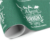 Elegante Kerst "Vrolijk en helder" Groene Glitter Cadeaupapier (Rol Hoek)