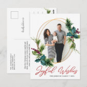 Elegante Kerst Vrolijke Wensen Holly Pine Foto Briefkaart (Voorkant / Achterkant)