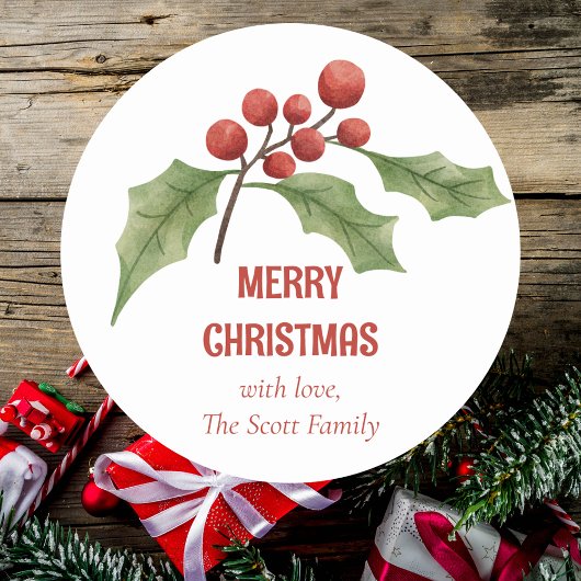 Elegante Kerst Waterverf Botanisch Feest Ronde Sticker