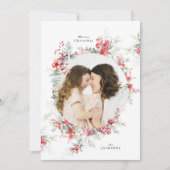 Elegante kerst waterverf botanische ovale foto feestdagenkaart (Voorkant)