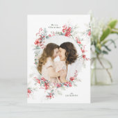 Elegante kerst waterverf botanische ovale foto feestdagenkaart (Staand voorkant)