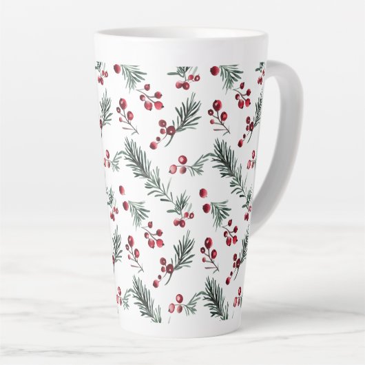 Elegante Kerst Waterverf Botanische Patroon Latte Mok (Rechterhoek)