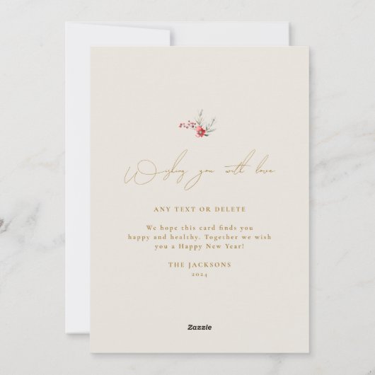 Elegante kerst waterverf gebladerte ovale foto feestdagenkaart (Achterkant)