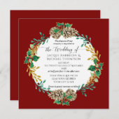 Elegante Kerst Waterverf Gouden Pine Kegelkrans Kaart (Voorkant / Achterkant)