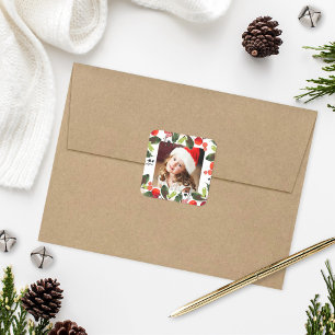 Elegante Kerst Waterverf Hulst Bes Foto Vierkante Sticker