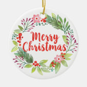 Elegante kerst Waterverf krans foto Keramisch Ornament (Voorkant)