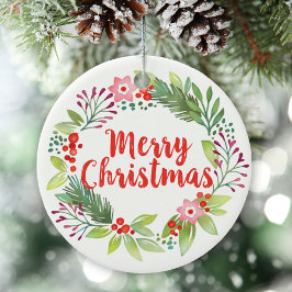 Elegante kerst Waterverf krans foto Keramisch Ornament