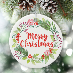 Elegante kerst Waterverf krans foto Keramisch Ornament