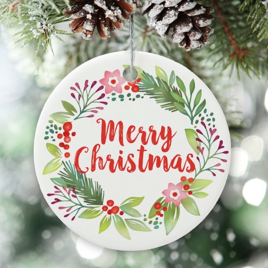 Elegante kerst Waterverf krans foto Keramisch Ornament