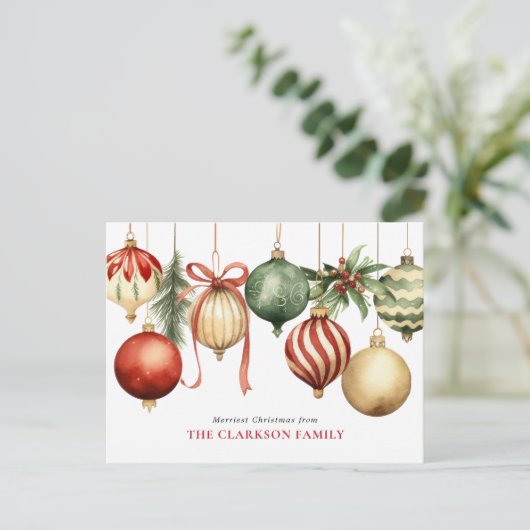 Elegante kerst Waterverf Ornamenten Feestdagenkaart (Staand voorkant)