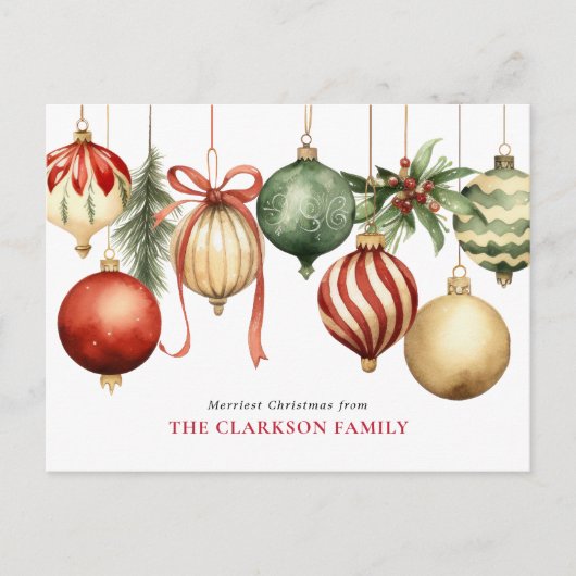 Elegante kerst Waterverf Ornamenten Feestdagenkaart (Voorkant)