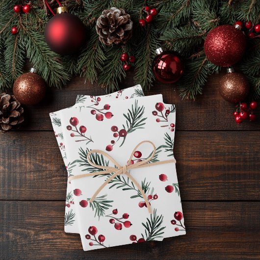 Elegante kerst Waterverf rustieke Pine Bough Inpakpapier Vel