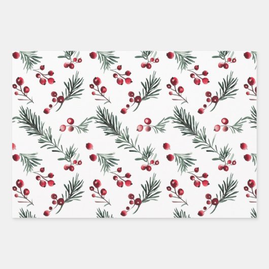 Elegante kerst Waterverf rustieke Pine Bough Inpakpapier Vel (Voorkant)