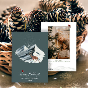 Elegante Kerst Winter Berg Scène Foto Feestdagenkaart