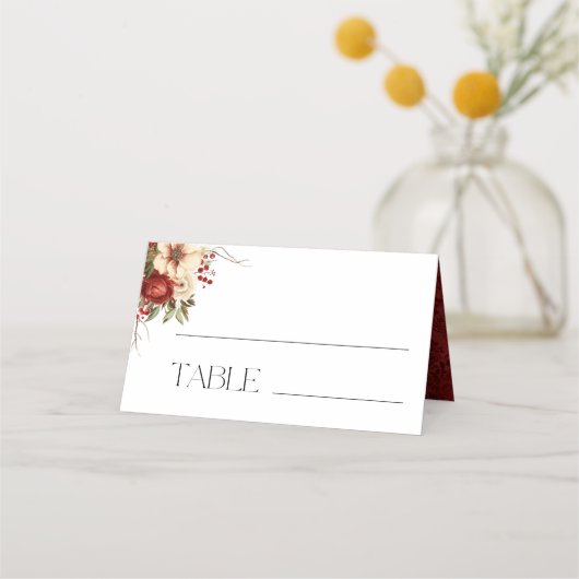 Elegante Kerst Winter Bloemen Plaatskaartje (Voorkant)