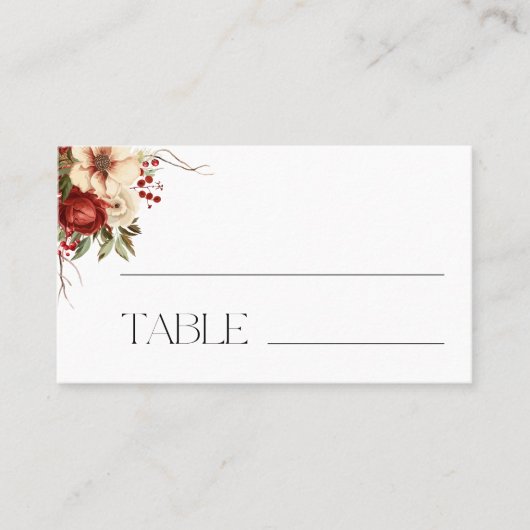 Elegante Kerst Winter Bloemen Plaatskaartje (Voorkant)