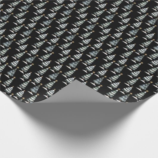 Elegante Kerst Winter Bos Bomen Zwart Cadeaupapier (Hoek)