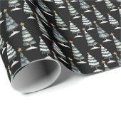 Elegante Kerst Winter Bos Bomen Zwart Cadeaupapier (Rol Hoek)
