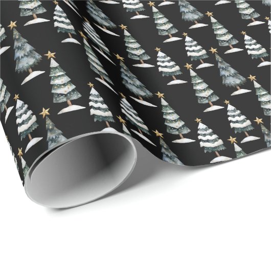 Elegante Kerst Winter Bos Bomen Zwart Cadeaupapier (Rol Hoek)