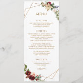Elegante kerst winter bruiloft bordeaux goud menu (Voorkant)