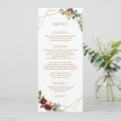 Elegante Kerst Winter Bruiloft Burgundy Goud Menu (Staand voorkant)