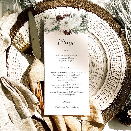 Elegante kerst winter dennen bruiloft menu