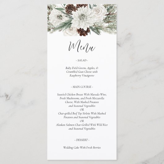 Elegante kerst winter dennen bruiloft menu (Voorkant)