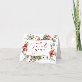 Elegante Kerst Winter Rood Goud Bruidsfeest Bedankkaart