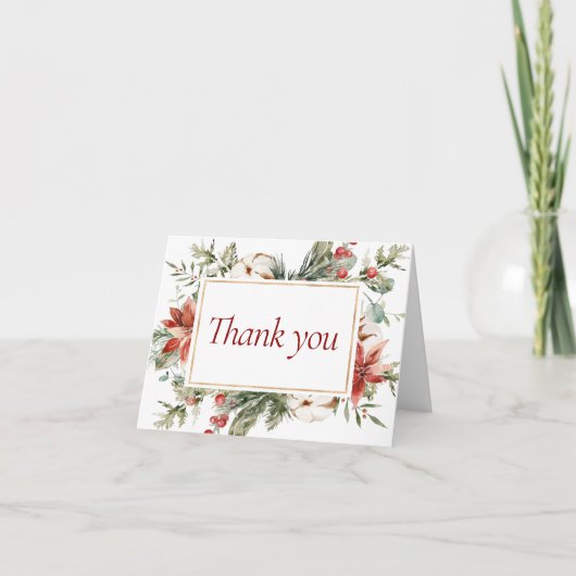 Elegante Kerst Winter Rood Goud Bruiloft Feest Bedankkaart (Voorkant)