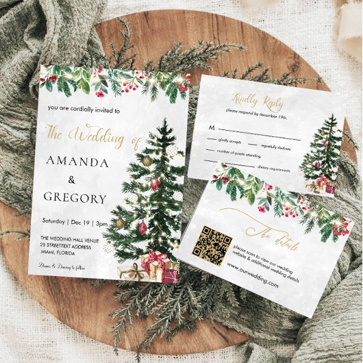 Elegante Kerst Winter Wedding Details Behuizing Informatiekaartje