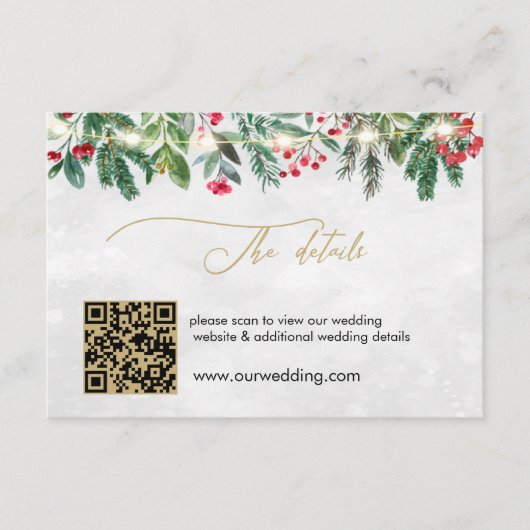 Elegante Kerst Winter Wedding Details Behuizing Informatiekaartje (Voorkant)