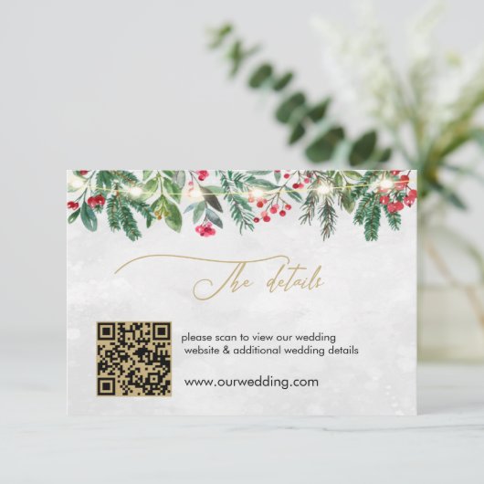 Elegante Kerst Winter Wedding Details Behuizing Informatiekaartje (Staand voorkant)