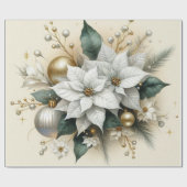 Elegante Kerst Witte Poinsettia Bloem Cadeaupapier (Vlak)