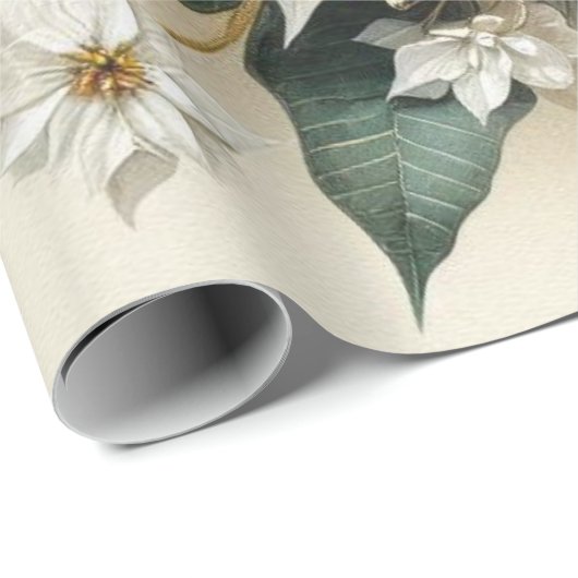 Elegante Kerst Witte Poinsettia Bloem Cadeaupapier (Rol Hoek)