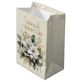 Elegante Kerst Witte Poinsettia Bloem Gift Bag Medium Cadeauzakje (Voorkant Gekanteld)