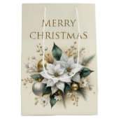 Elegante Kerst Witte Poinsettia Bloem Gift Bag Medium Cadeauzakje (Achterkant)
