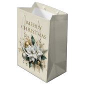 Elegante Kerst Witte Poinsettia Bloem Gift Bag Medium Cadeauzakje (Achterkant Gekanteld)